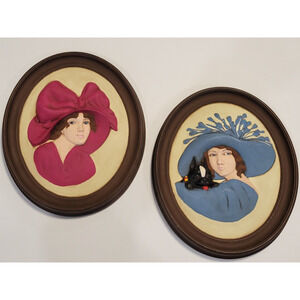 Vintage Erma Gilliland Duncan Ceramic 1975 Oval 3D Ladies Woman Portrait Plaque